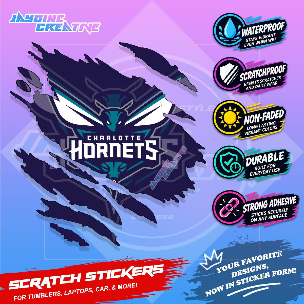 Basketball Team Inspired Scratch Sticker Waterproof Vinyl for Helmet, Motorcycle, Car, Laptop & Tumbler