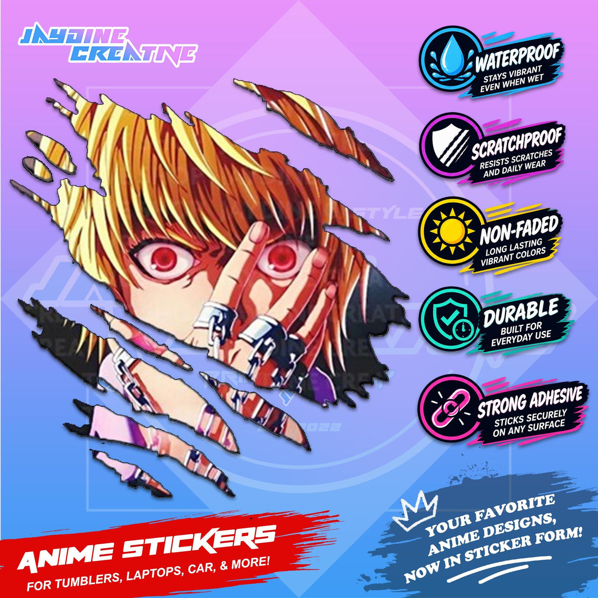 Hunter x Hunter Inspired Scratch Sticker | Waterproof Vinyl for Helmet, Motorcycle, Car & Tumbler