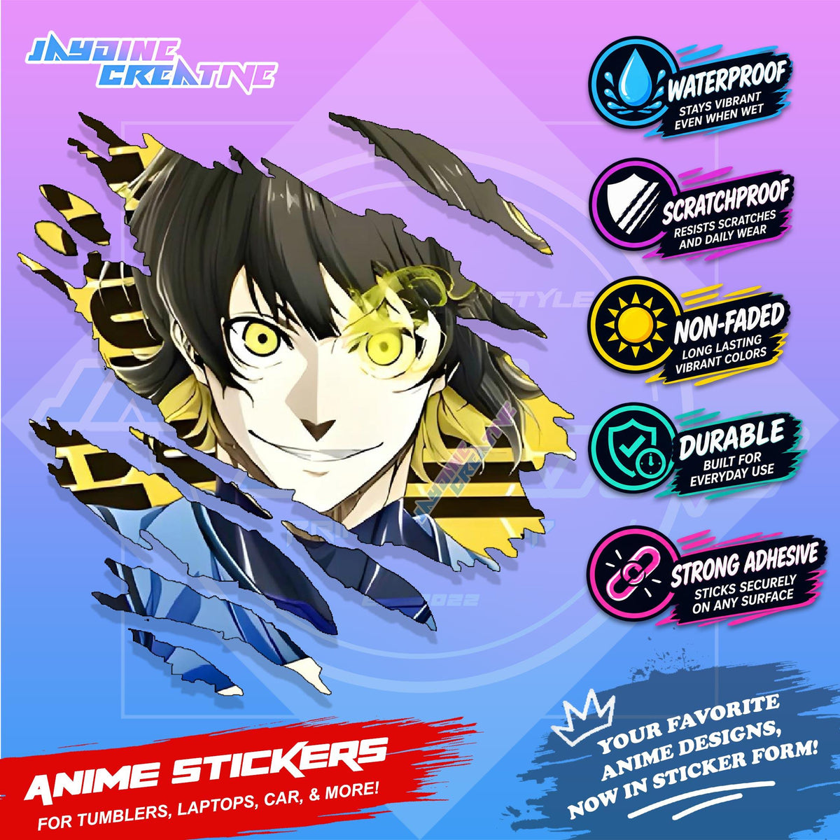 Blue lock Anime Scratch Sticker | Waterproof Vinyl for Helmet, Motorcycle, Car, Laptop & Tumbler