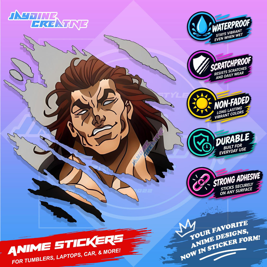 Baki Inspired Scratch Sticker | Waterproof Vinyl for Helmet, Motorcycle, Car, Laptops & Tumblers