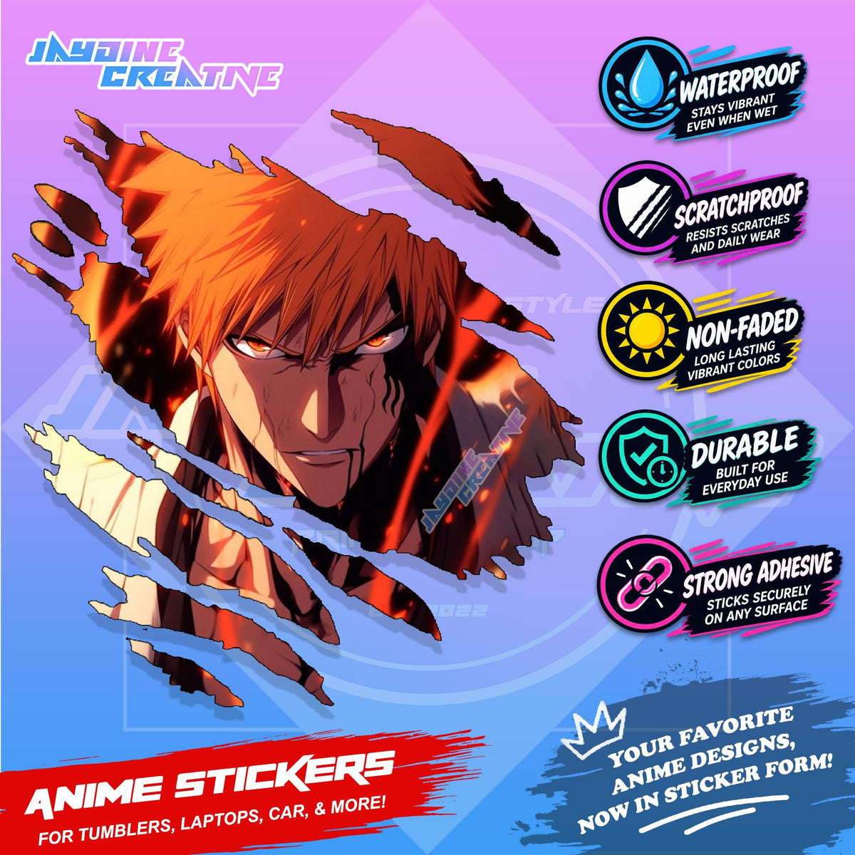 Bleach Anime Inspired Scratch Sticker Waterproof Vinyl for Helmet, Motorcycle, Car, Laptop & Tumbler