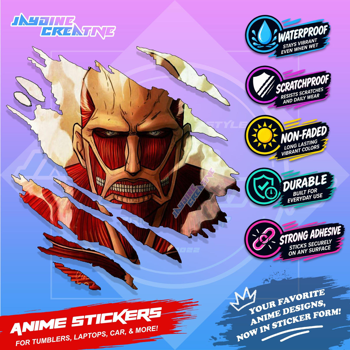 Attack on Titan Anime Inspired Scratch Sticker Waterproof Vinyl for Helmet Motorcycle, Car & Tumbler