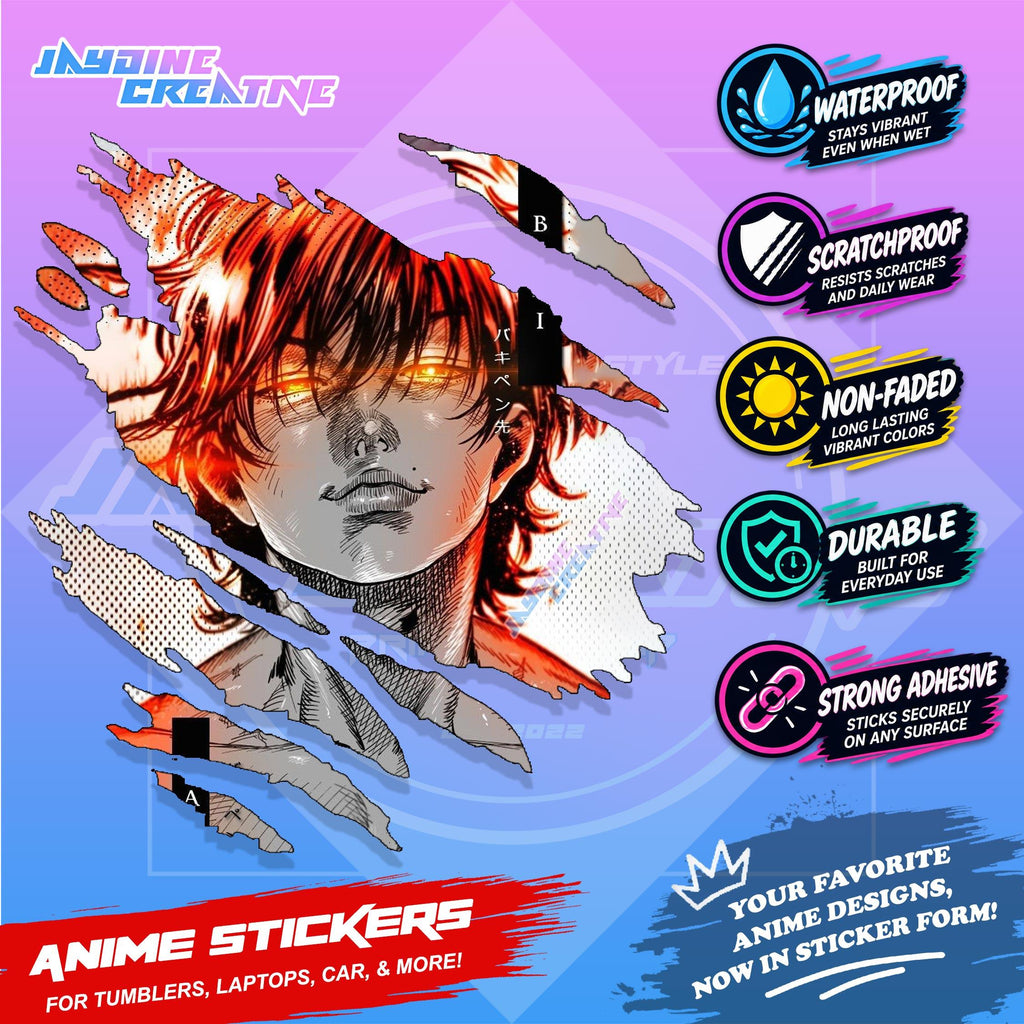 Baki Inspired Scratch Sticker | Waterproof Vinyl for Helmet, Motorcycle, Car, Laptops & Tumblers