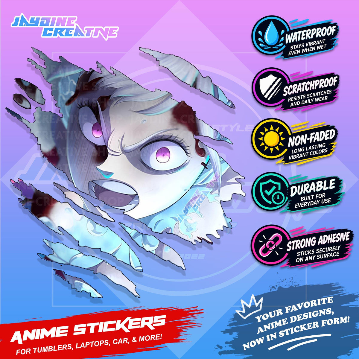 Black Clover Inspired Scratch Sticker Waterproof Vinyl for Helmet, Motorcycle, Car, Laptop & Tumbler