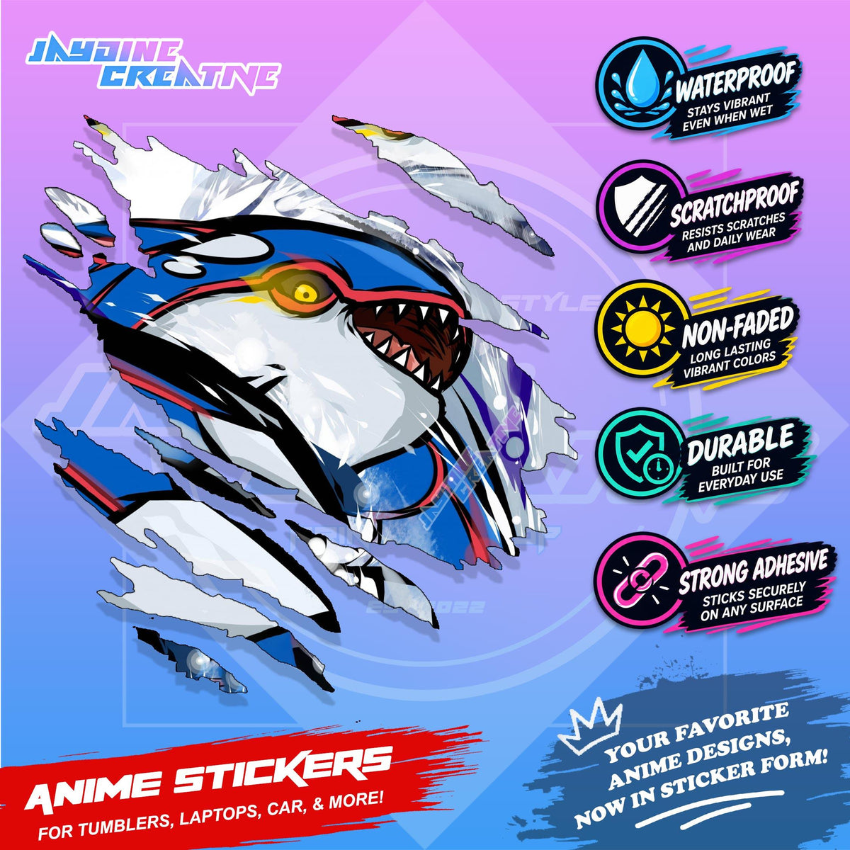 Pokemon Inspired Scratch Sticker | Waterproof Vinyl for Helmet, Motorcycle, Car & Tumbler