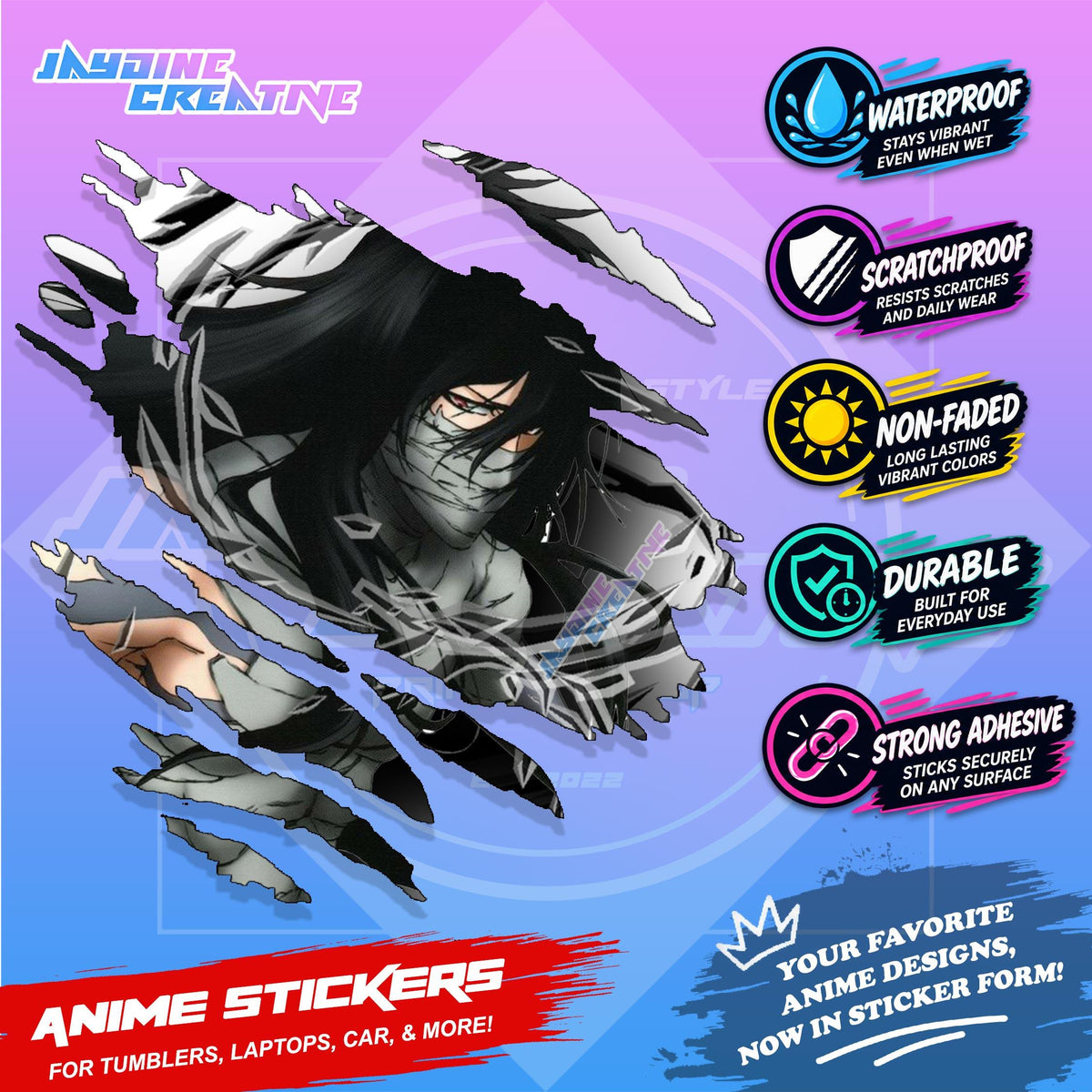Bleach Anime Inspired Scratch Sticker Waterproof Vinyl for Helmet, Motorcycle, Car, Laptop & Tumbler