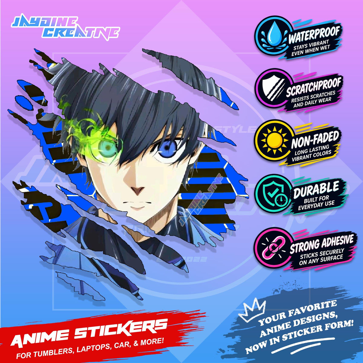 Blue lock Anime Scratch Sticker | Waterproof Vinyl for Helmet, Motorcycle, Car, Laptop & Tumbler