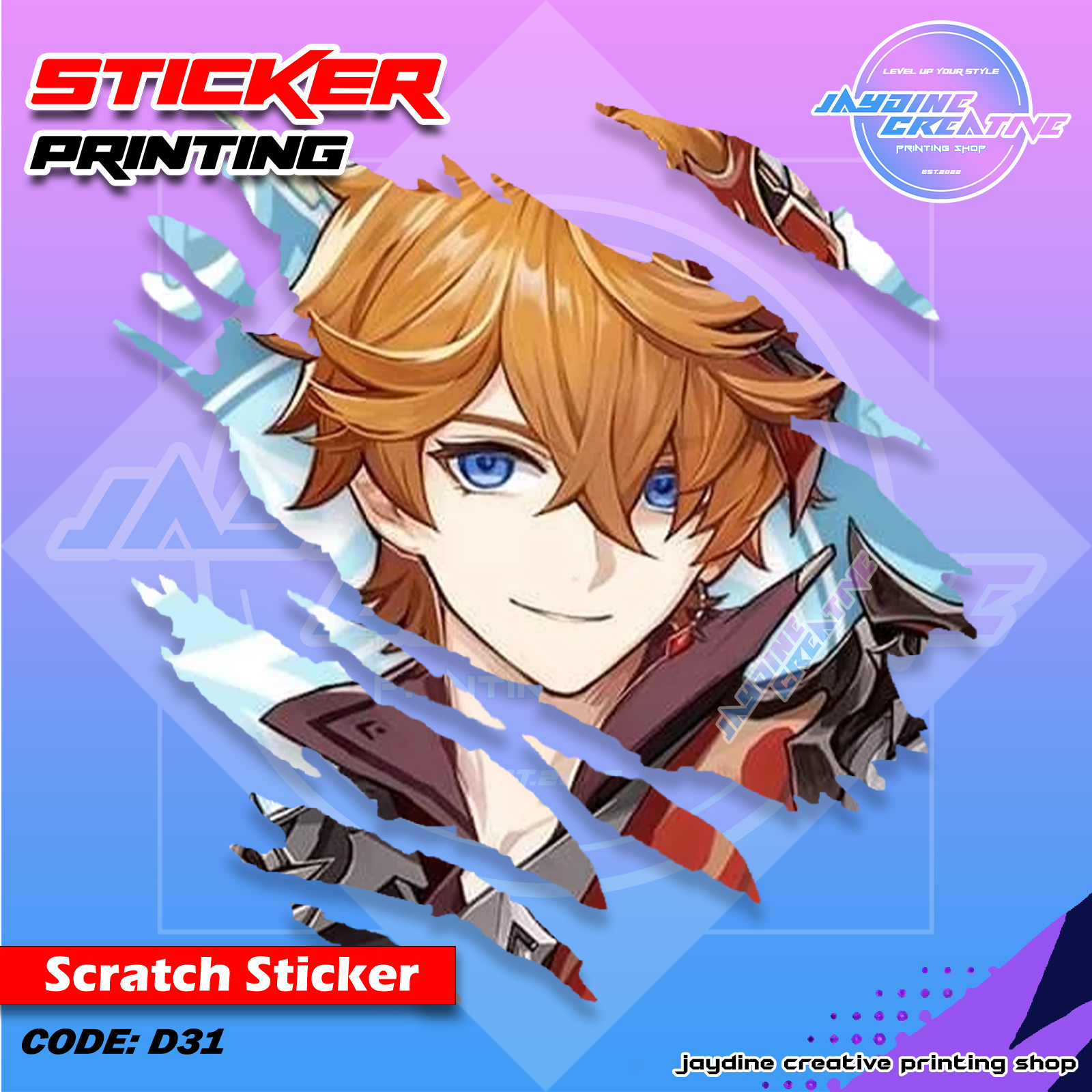 Genshin Impact Inspired Scratch Design Sticker