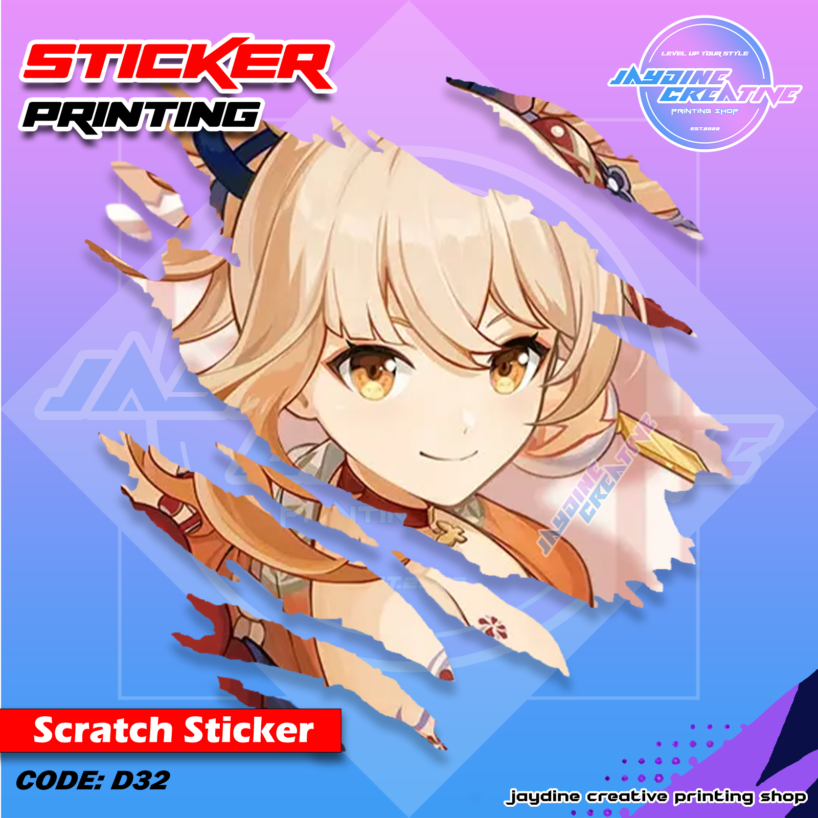 Genshin Impact Inspired Scratch Design Sticker