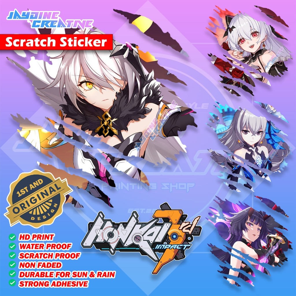 Honkai Impact 3rd Scratch Design Sticker, Indoor Outdoor Vinyl Sticker, Waterproof & Non-Faded
