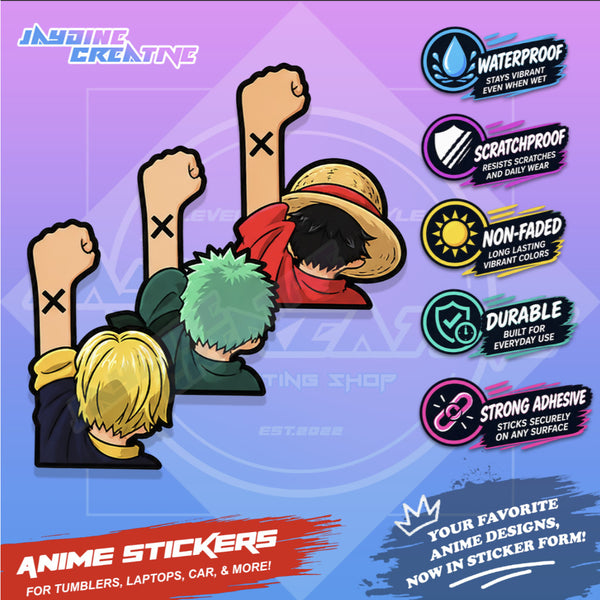 One Piece Nakama Fist Up Waterproof Sticker Anime Inspired Sticker