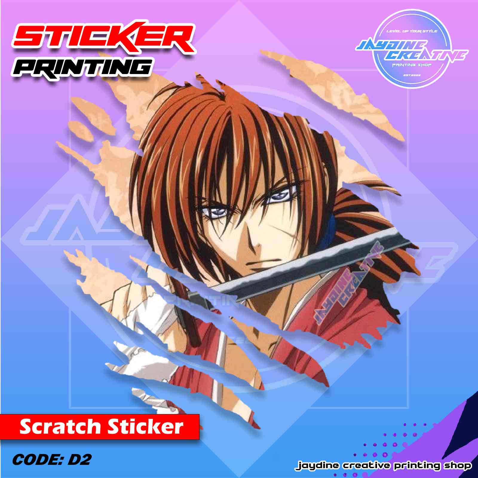 Samurai X Kenshin Inspired Scratch Design Sticker
