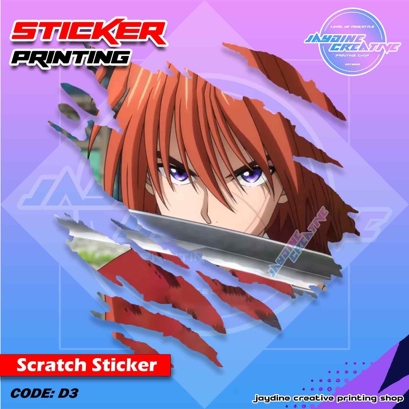 Samurai X Kenshin Inspired Scratch Design Sticker