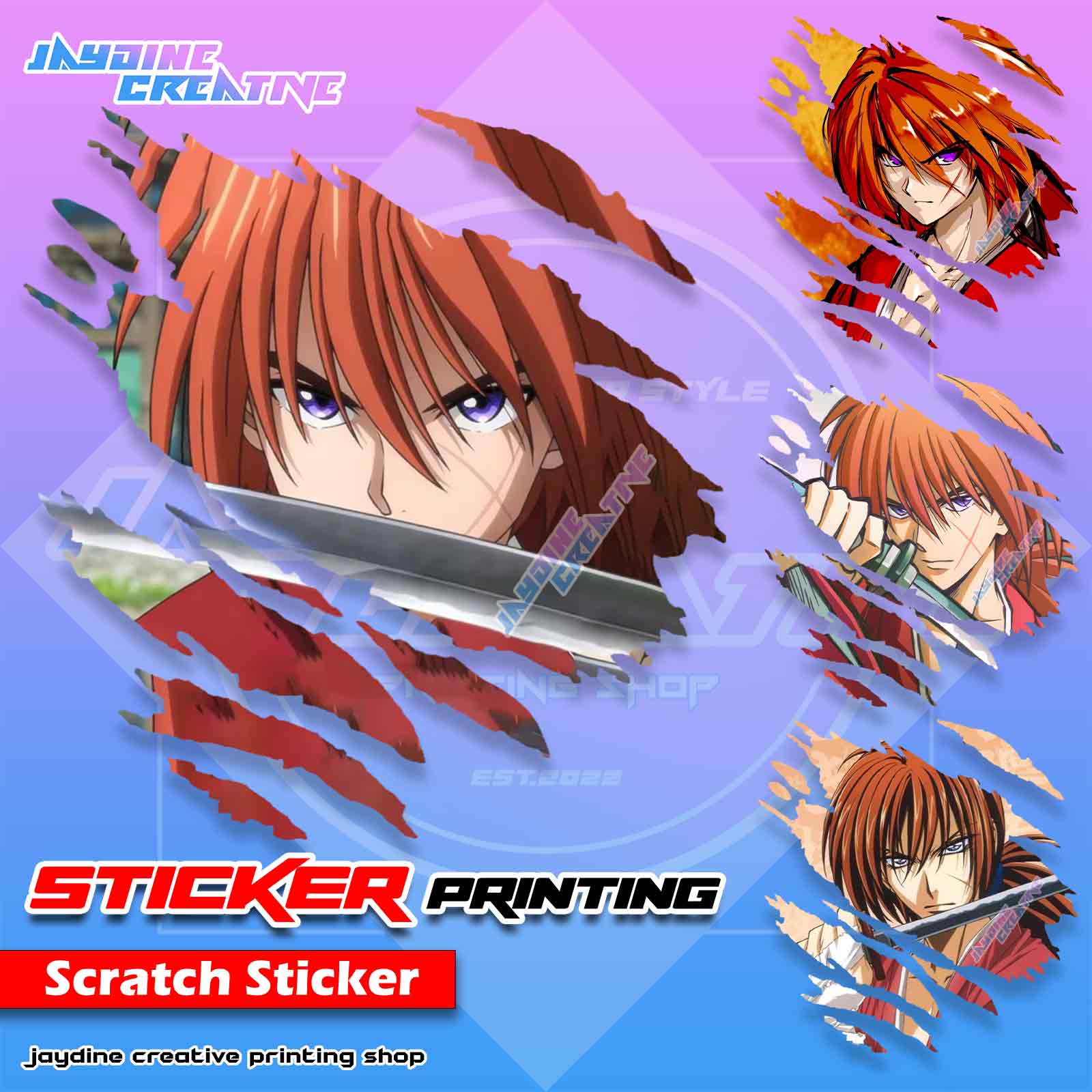 Samurai X Kenshin Inspired Scratch Design Sticker